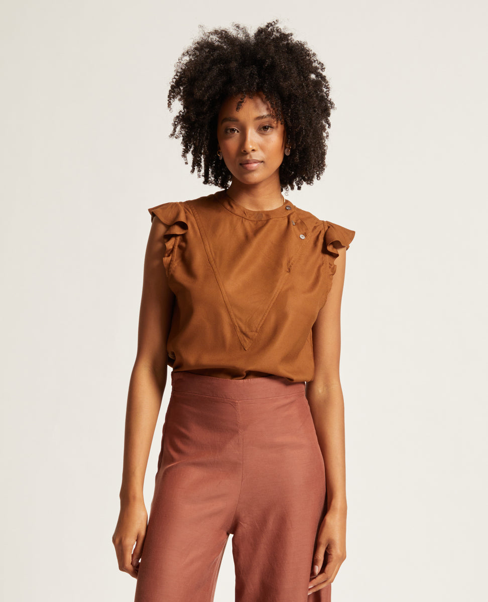 Mai | Round Neck Frill Blouse – Sitting Pretty