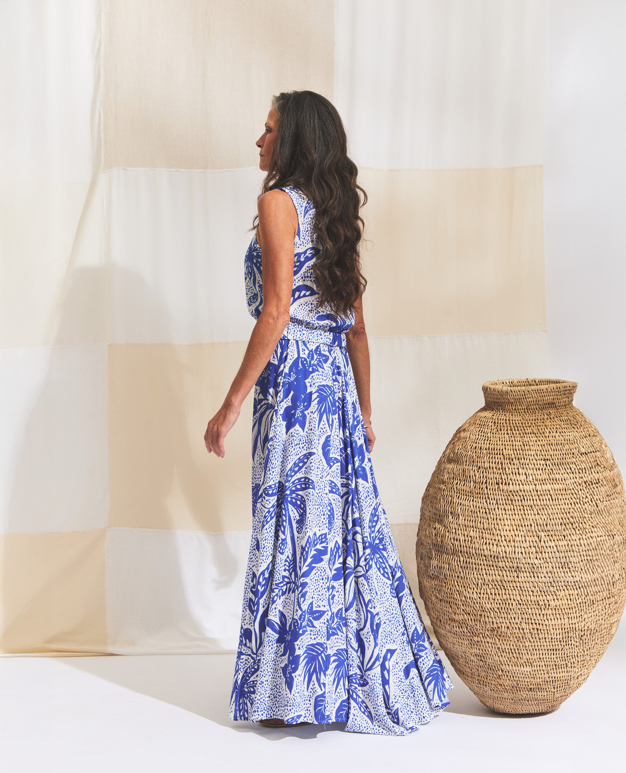 Maxi | Skirt With Slits | Cobalt & Ecru Jungle