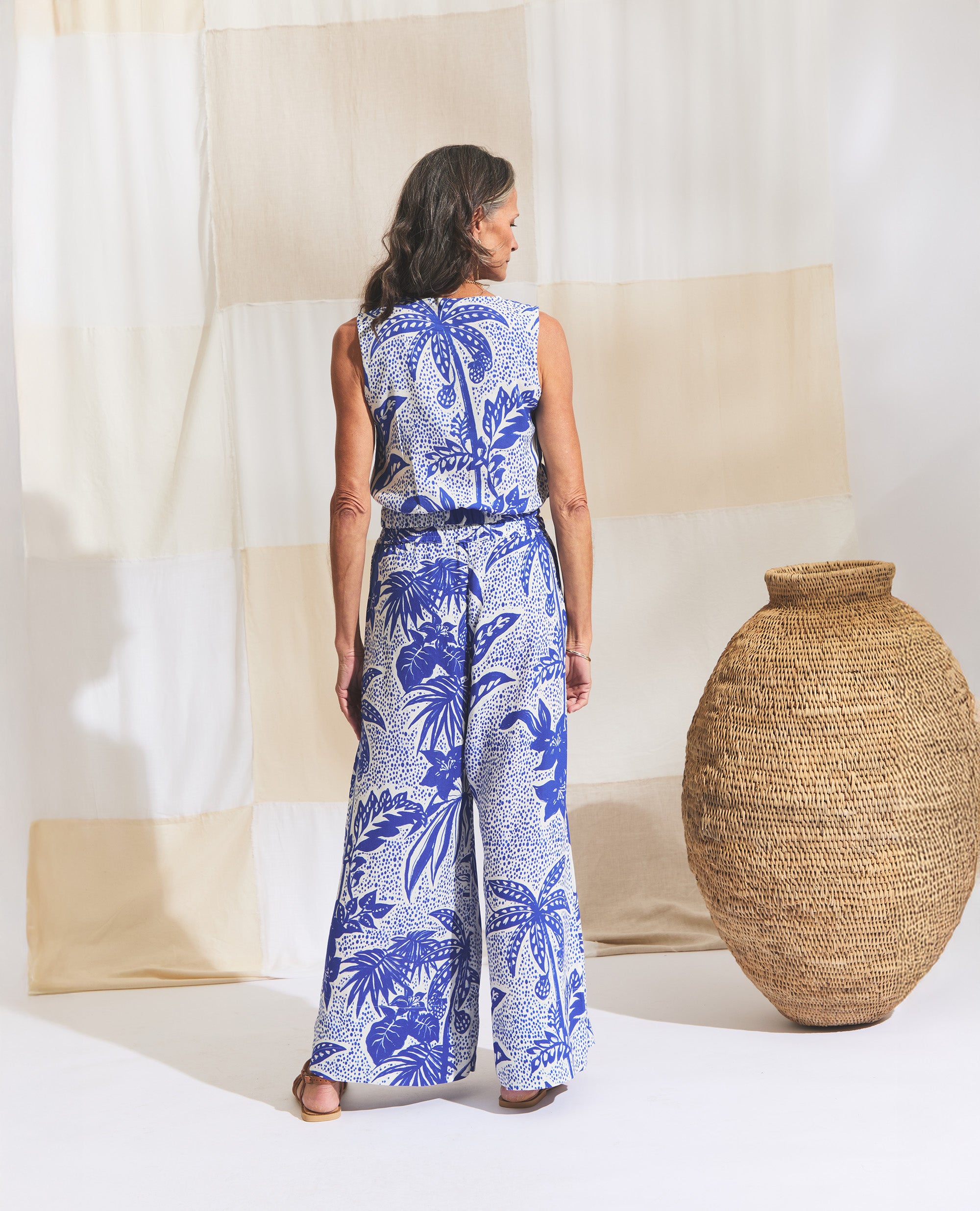 Oshun Pants | Resort | Cobalt & Ecru Jungle