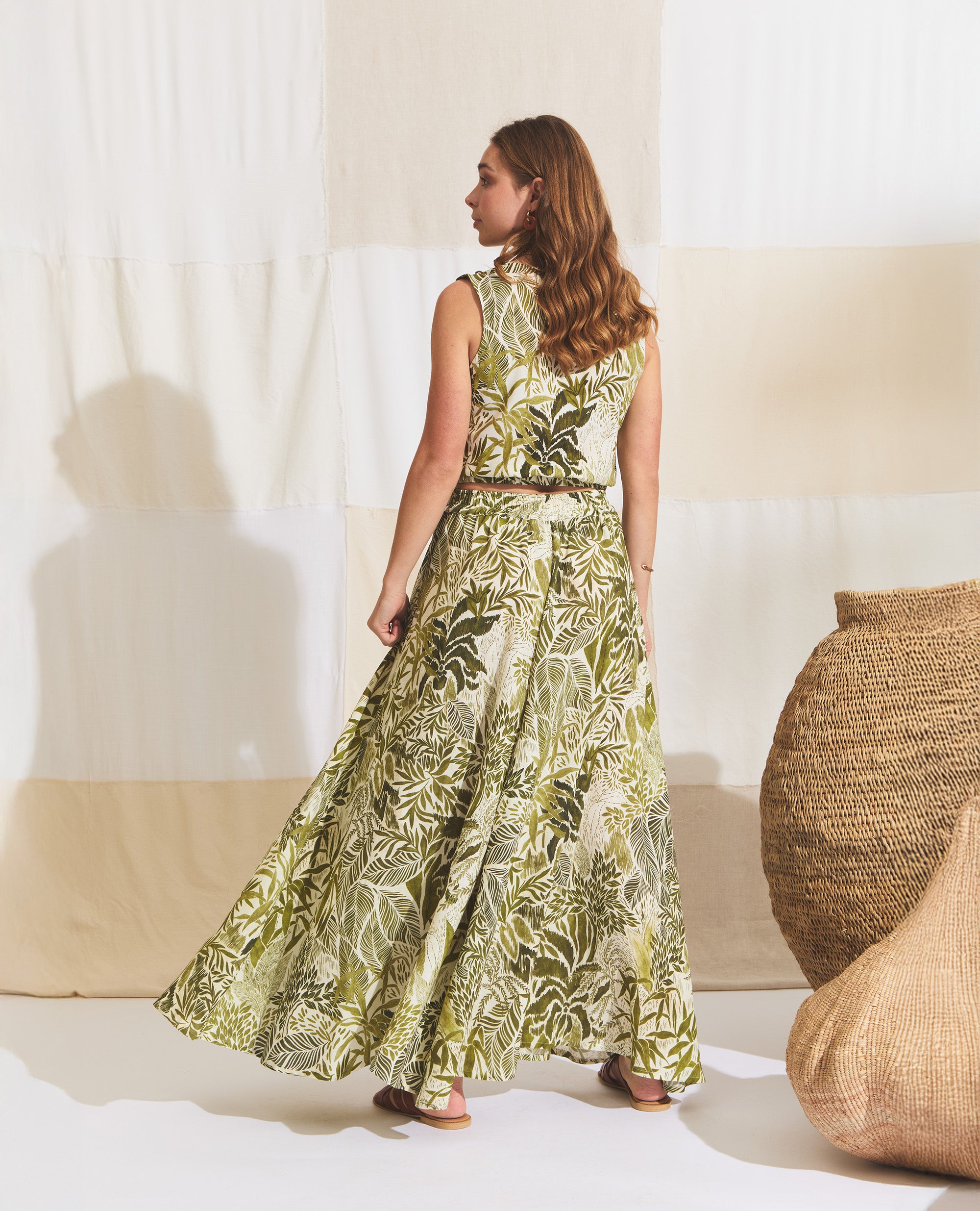Maxi | Skirt With Slits | Green Palm
