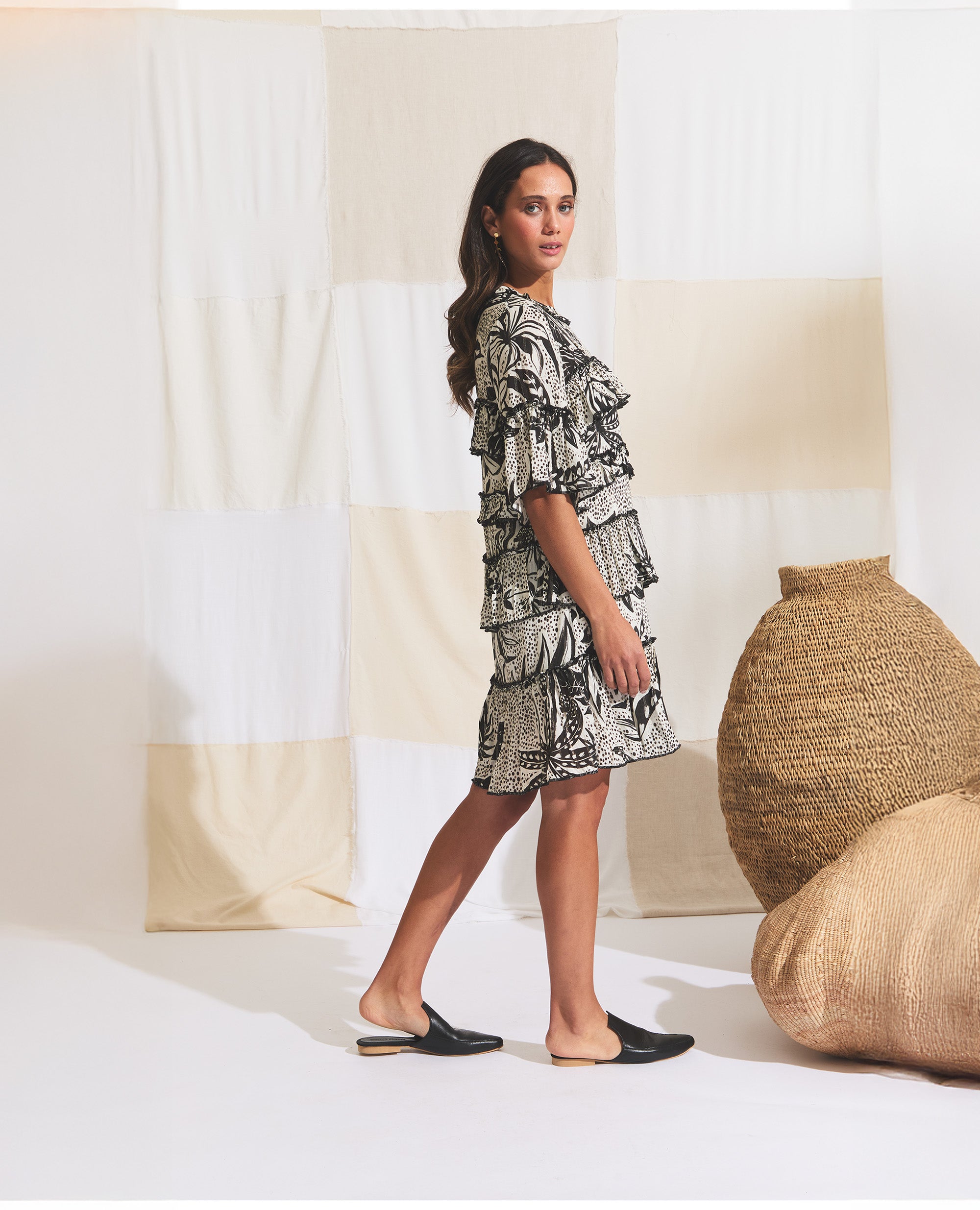 Leta | Mini Black Dress | Black & Ecru Jungle