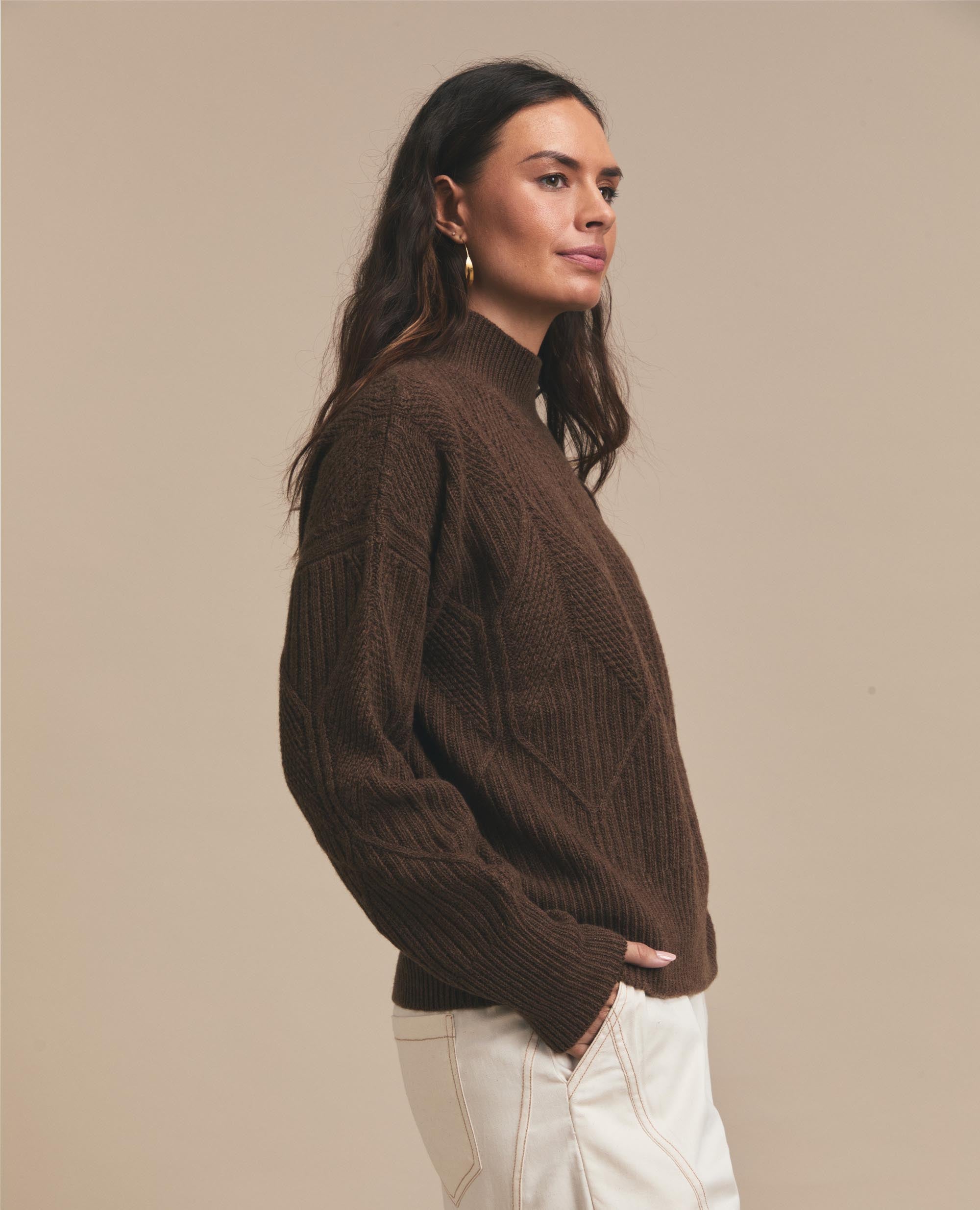 CABLE POLO CALLOR KNIT/ニット Cable-Knit Cotton Polo-Collar Sweater