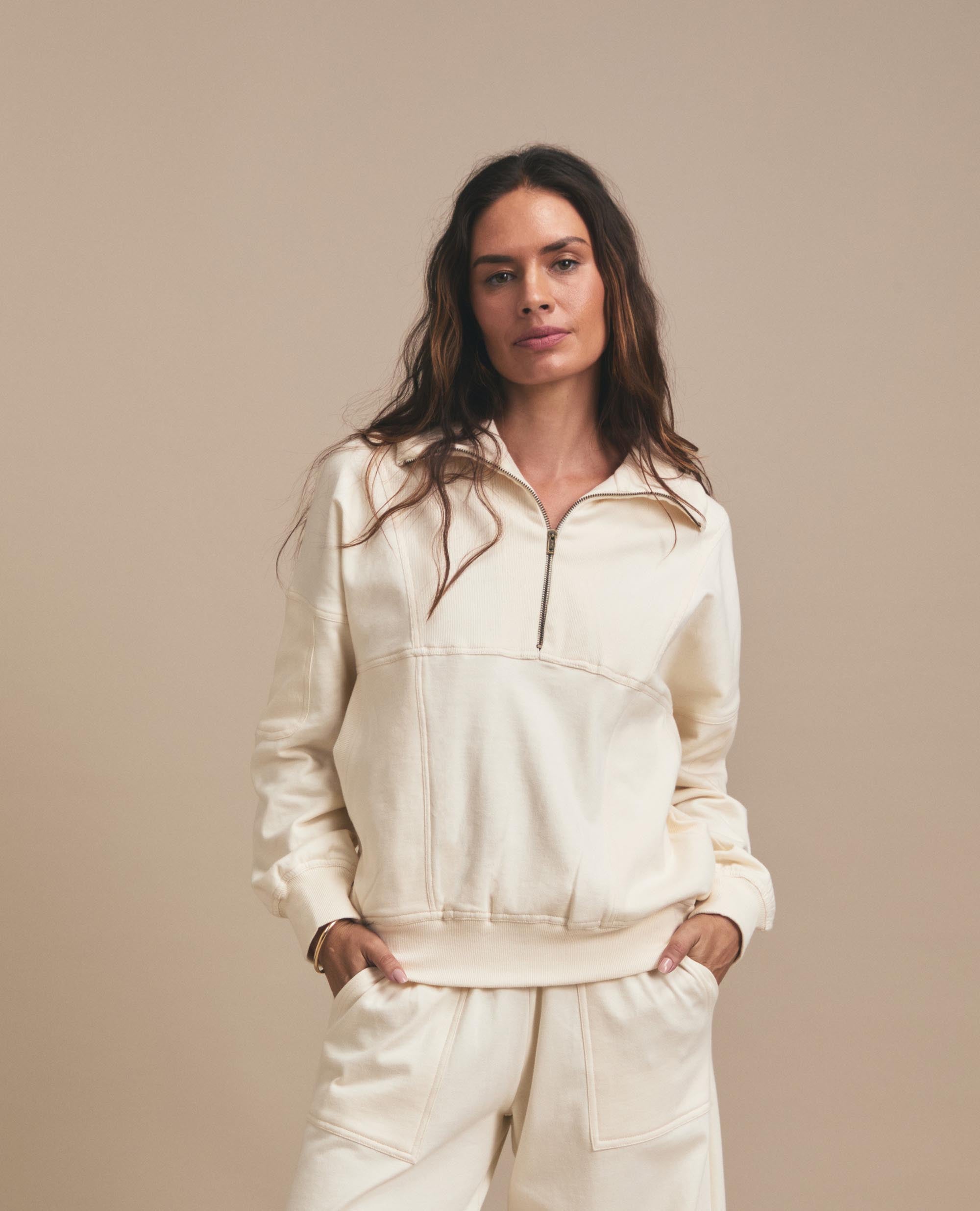 Sian Top | Zip Track Top | Ecru