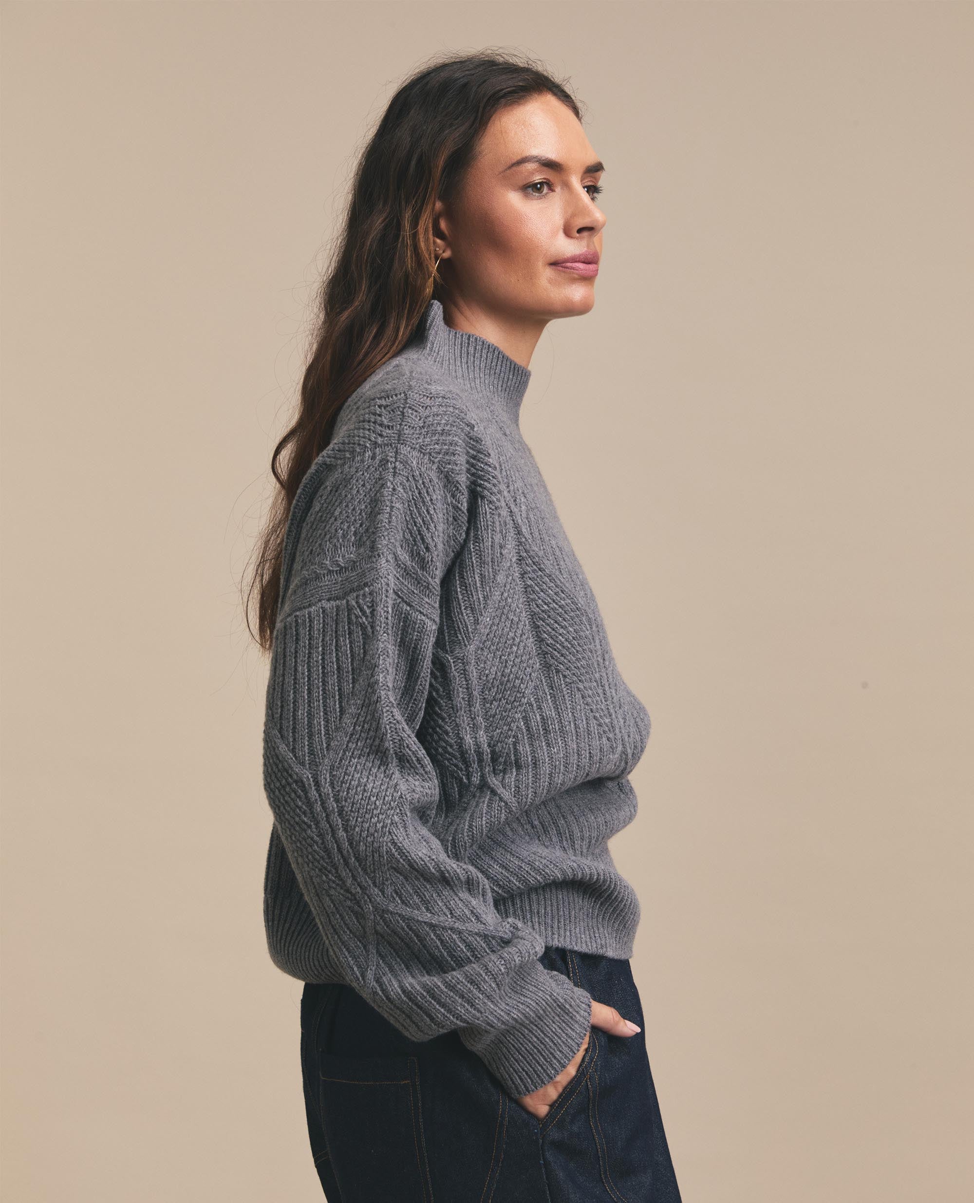 Cable | Polo Neck Jersey | Grey