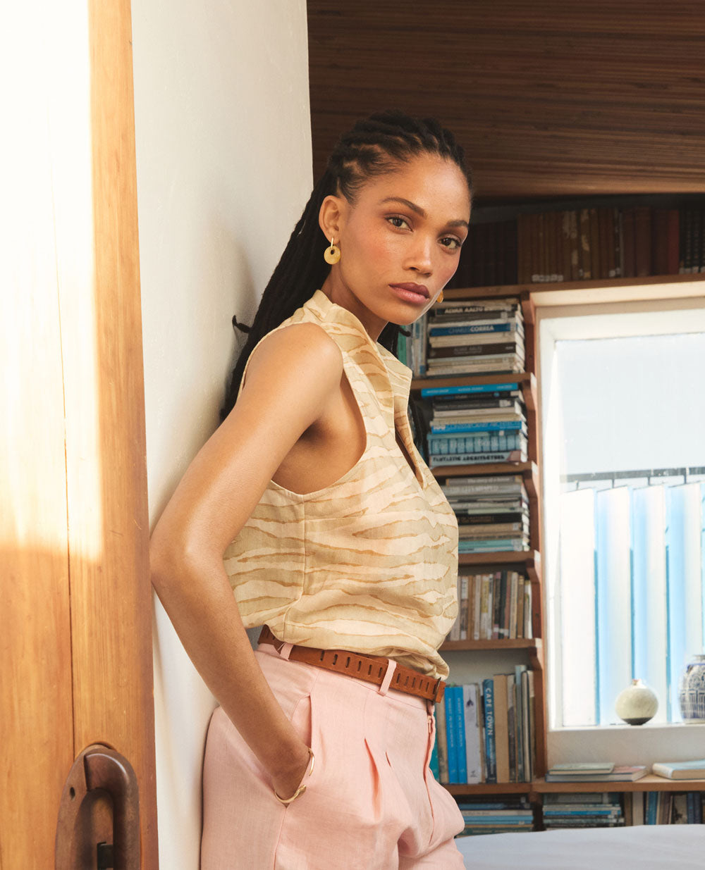 Solana | Stand Collar Top | Dune Stripe
