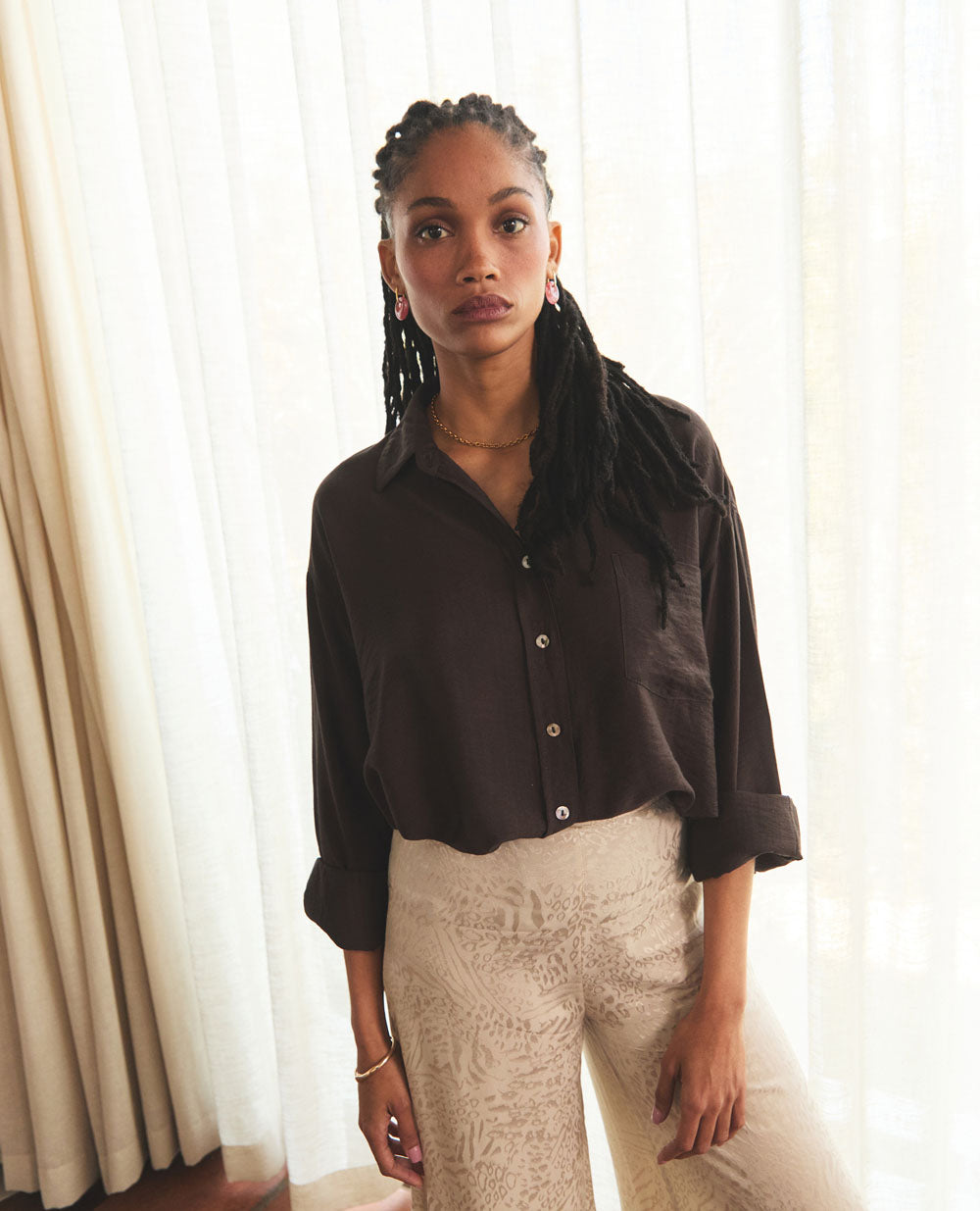 Sahara | Oversized Button-Up | Dark Chocolate