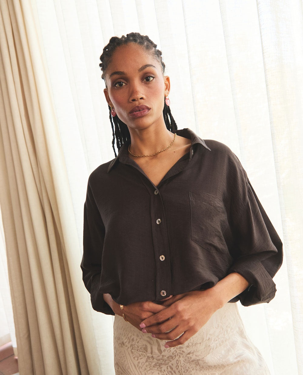 Sahara | Oversized Button-Up | Dark Chocolate