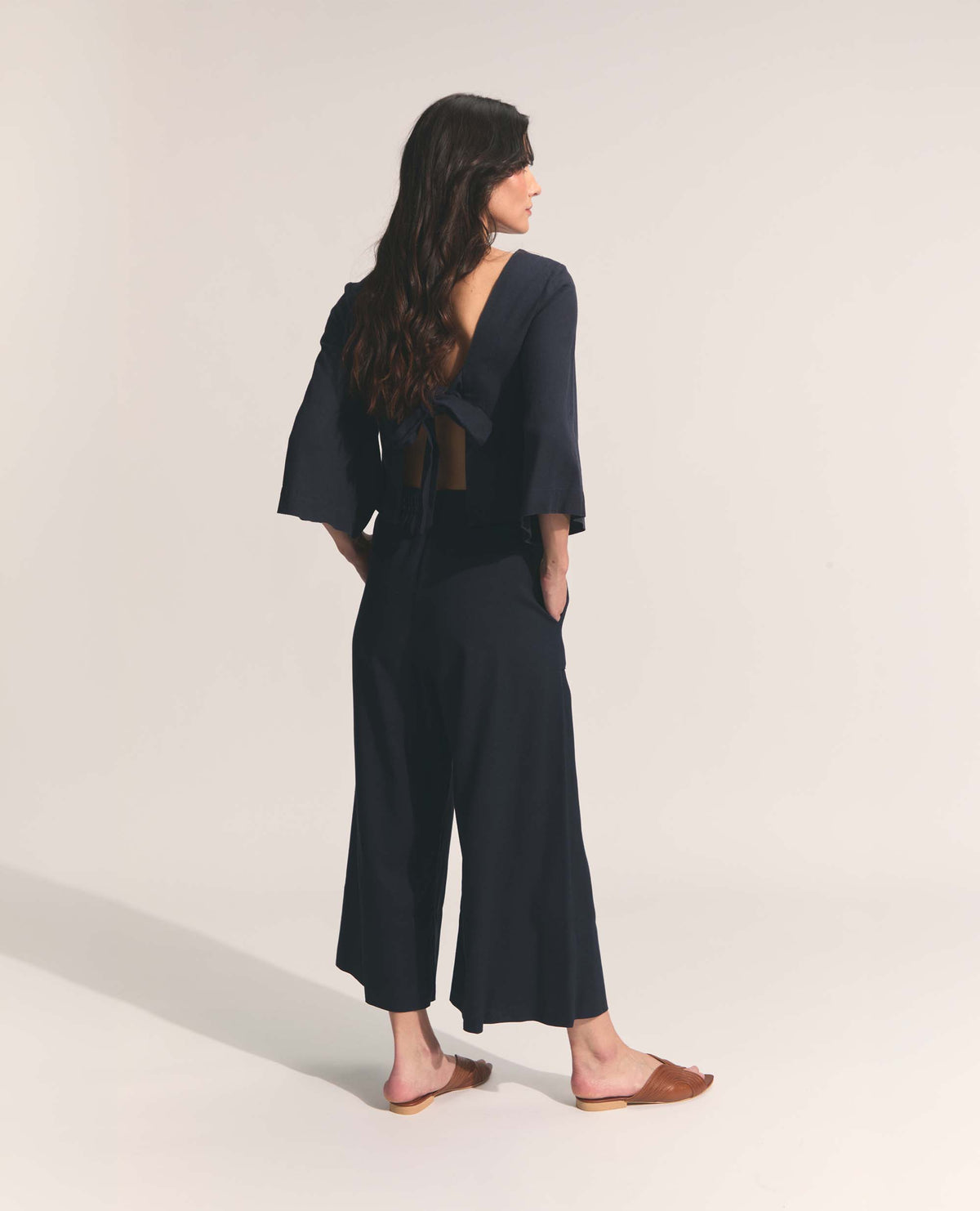 Shogun Pants | Cropped Wide Length Pants | Navy