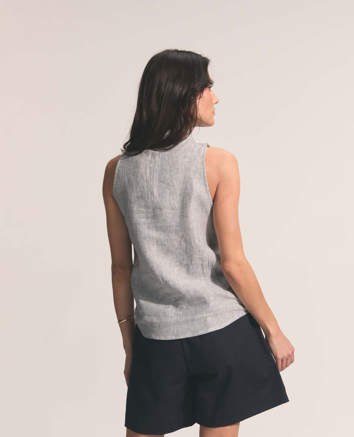 Solana | Stand Collar Top | Navy Stripe