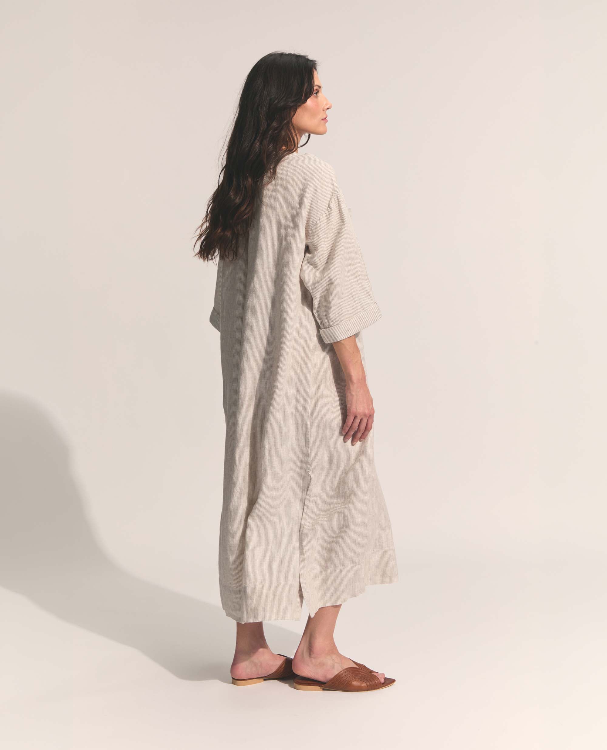 Alexa | Dress with Pockets | Beige Stripe